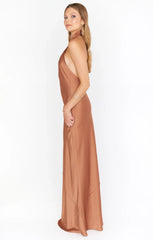 Jasmine Halter Maxi Dress ~ Copper Luxe Satin
