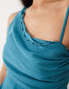 draped bodice maxi dress with beaded strap detailing and open back in teal