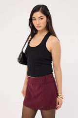 Luck & Trouble Marcia Mid Rise Mini Skirt Burgundy