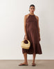 Mamalicious Maternity shirred bodice tiered skirt cami midi dress in chocolate
