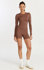 Aurora Top - Crew Neck Long Sleeve Top in Cocoa Bean