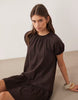 puff sleeve mini dress with gathering details in chocolate