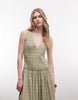 COLLUSION shirred v-neck maxi dress in green plaid