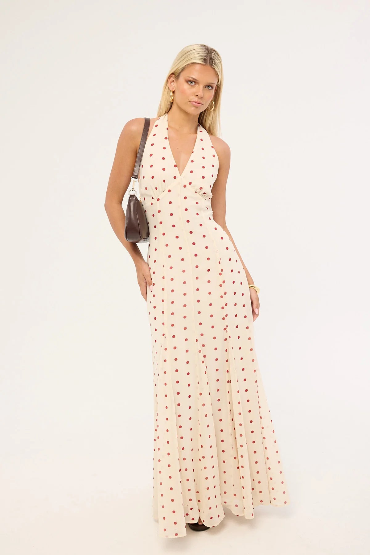 Perfect Stranger Ivana Halter Chiffon Maxi Dress Cream/Red Polka Dot