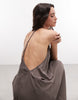 Weekday crinkle halter racer back maxi dress in dark mole