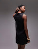 & Other Stories linen mini dress with boat neck in black