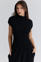 black wool boucle knit top