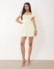 Kaiia exclusive cotton milkmaid puff sleeve hip pleat detail mini dress in lemon