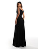 twist shoulder with lace up back maxi dress in black
