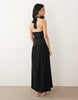 ruched halterneck drop waist maxi dress in black