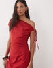 Mango linen mix asymmetric maxi dress in red