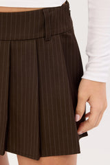 Luck & Trouble Penny Pleated Mini Skirt Brown Pinstripe