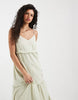 Vero Moda tiered cotton cami maxi dress with scallop edge detailing in pale green