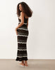 Miss Selfridge crochet maxi dress in chocolate striped print
