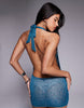 South Beach lace halterneck mini beach dress in mid blue