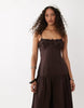 dropped waist midaxi dress with floral cornelli embroidery in dark chocolate