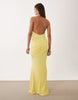 mesh halter maxi dress with draped sash detail in lemon