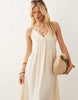 linen blend deep v-neck maxi sundress in ivory