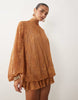 lace mini dress with blouson sleeve and hem detail in tan