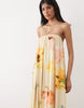 strapless maxi dress in yellow floral print