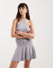Motel Kureha grommet trim halter neck jersey mini dress in lilac gray