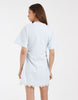 cinched waist lace detail mini dress in light blue