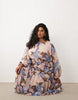 Curve long sleeve blouson maxi dress with gauged ruched waist detail in romantic floral print