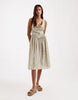 Daisy Street drop waist full skirt midi dress in white and green gingham
