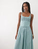 Abercrombie & Fitch scoop neck dipped waist midaxi dress in blue stripes