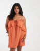 Vero Moda Curve ruffle trim cami mini dress in rust
