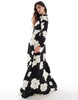 YAS maxi shirt dress in mono floral print