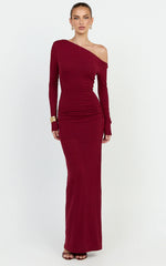 Faith Maxi Dress - Off Shoulder Long Sleeve Maxi Dress in Wine