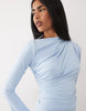 asymmetric drape slash neck maxi dress in blue