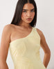 Wanderdoll Flossie knit one shoulder sequin floral detail maxi dress in lemon
