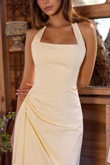 lemon halter neck cotton midi dress