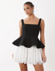 ASOS LUXE mini dress with broderie skirt in black and white