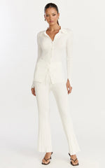 Kelsey Top - Button Through Long Sleeve Knitted Top in Cream