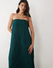 plissé strapless trapeze midaxi dress in teal