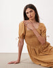 Wednesday's Girl shirred balloon sleeves midaxi dress in mustard stripes