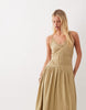 cami maxi dress with lace inserts and tie straps in olive