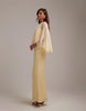 Bridesmaids sheer chiffon cape overlay bias cut satin dress in lemon