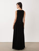 scoop neck drop waist midi dress in black