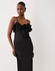 VILA ruffle detail satin cami maxi dress in black