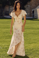 ivory vintage rose print georgette maxi tea dress