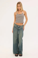 Rusty Blazed Stripe Halter Top Cream Multi Stripe