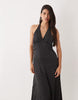 YAS polka dot halterneck maxi dress in black and white