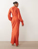 Tall high neck draped maxi dress with draped skirt in orange