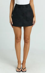 Dream Linen Blend Skort - High Waisted A Line Skort in Black