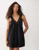 v neck smock poplin mini sundress with lace overlay in black