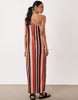 one shoulder plisses maxi dress in colorful stripe